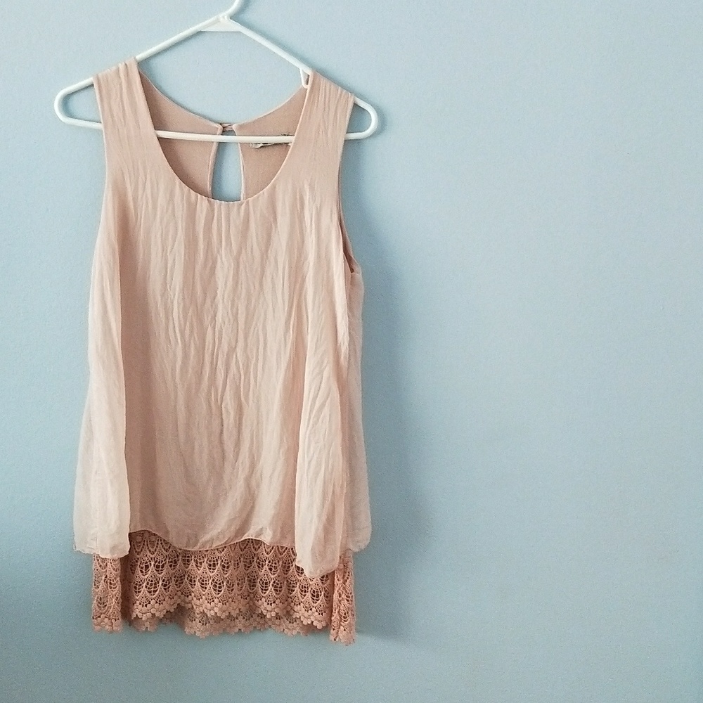 Elena Baldi blush silk and lace tank Top Small